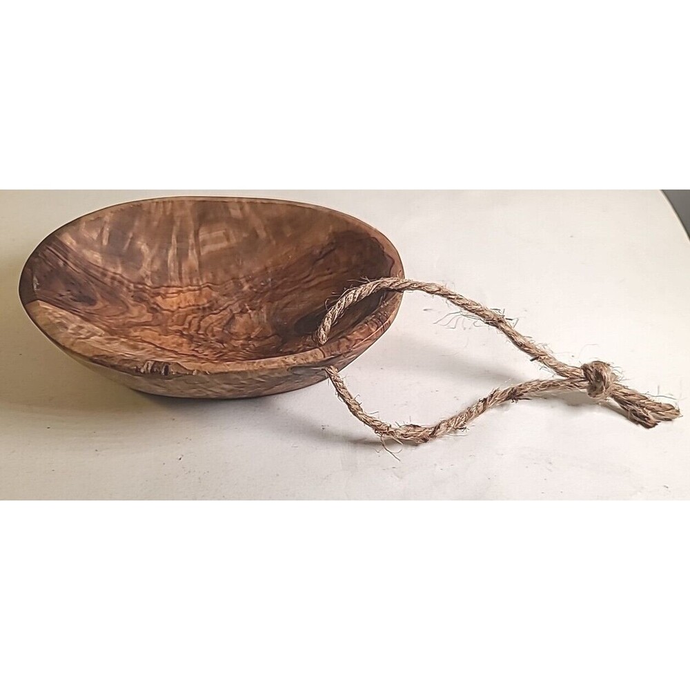 Vintage Primitive Hand Carved Olive Wood Hanging Soap Trinket Sponge Holder